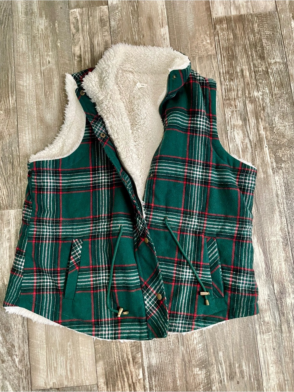 Maurices Green Plaid Sherpa-Lined Vest